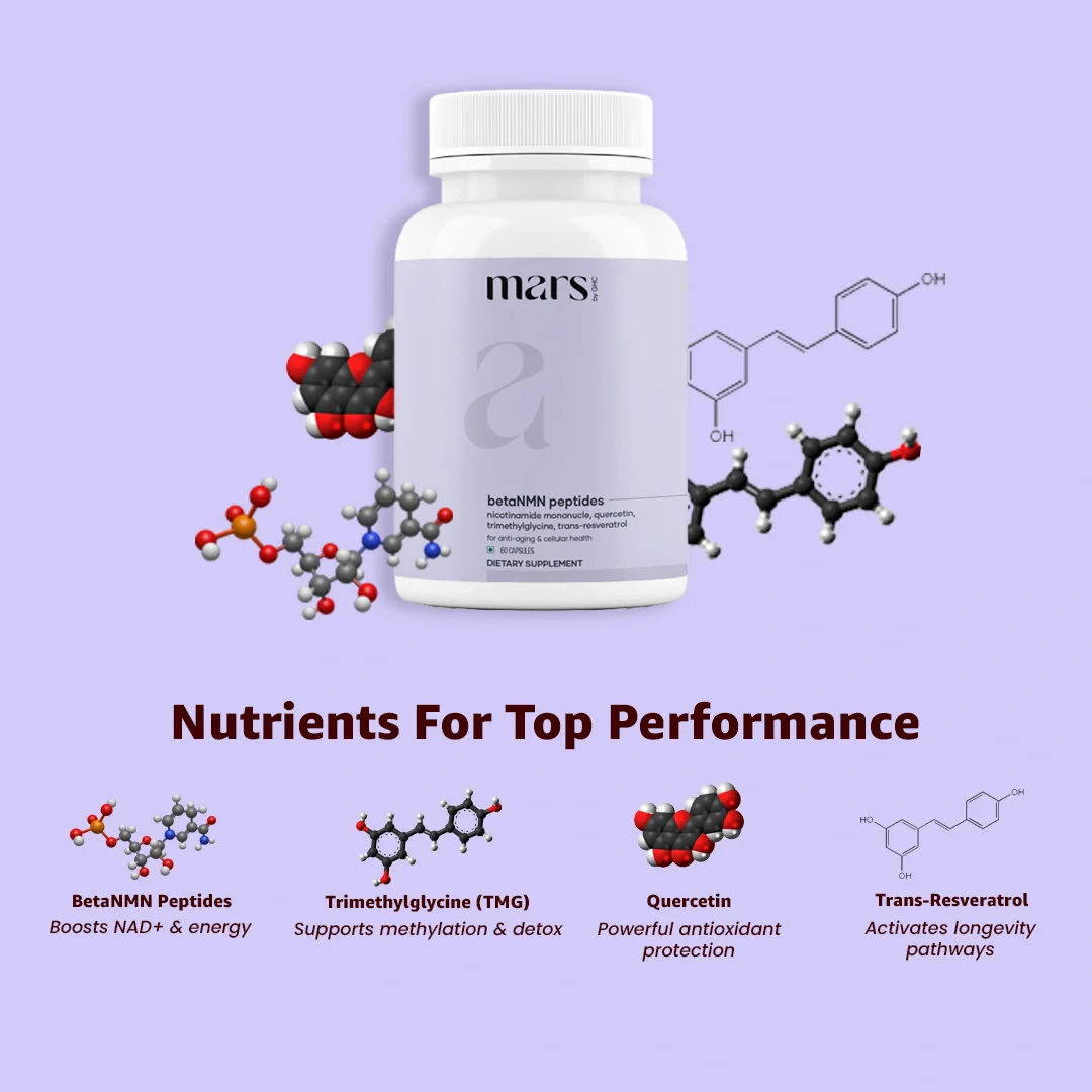 Mars BetaNMN Peptides 1000mg | NAD+ Booster with TMG, Quercetin & Resveratrol  for Cellular Energy, Anti-Aging & Longevity - Image 10