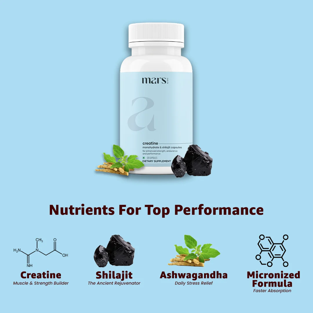 Mars Micronized Creatine Monohydrate Caps: Powered with Shilajit for Muscle strength, Power & Stamina - Image 10