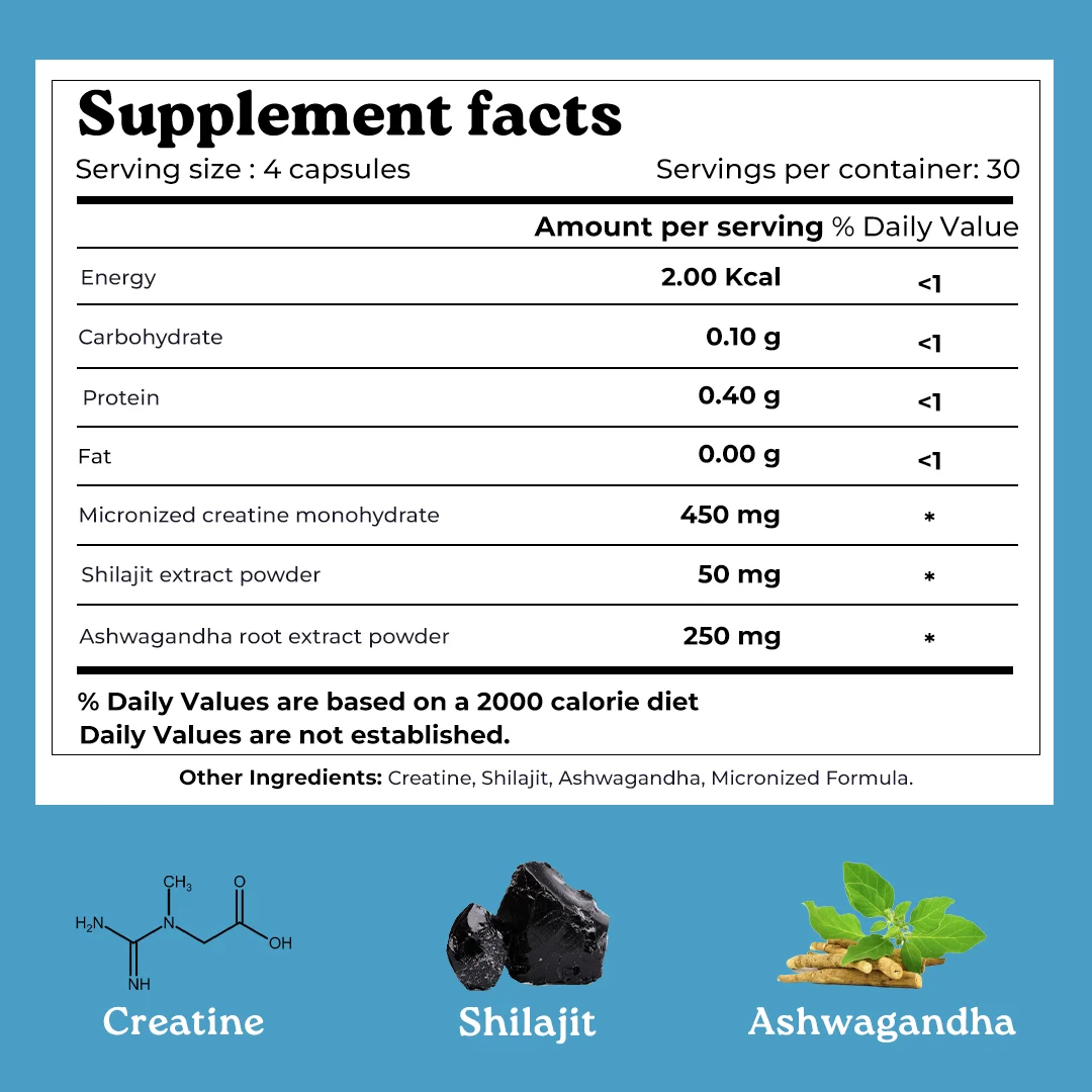 Mars Micronized Creatine Monohydrate Caps: Powered with Shilajit for Muscle strength, Power & Stamina - Image 8